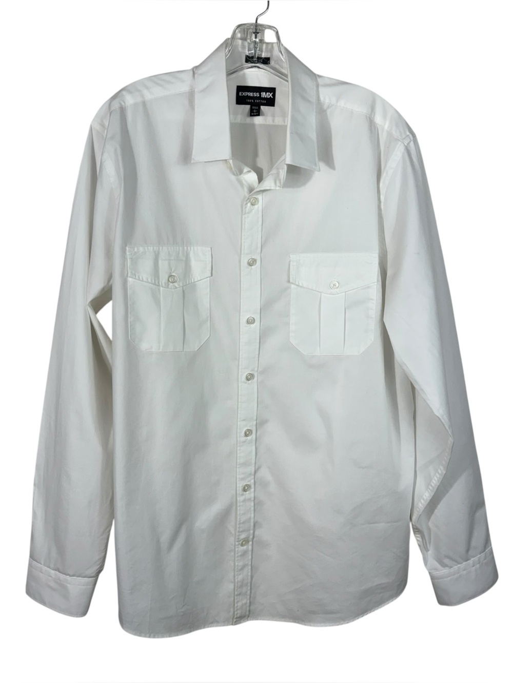 Express 1MX 100% Cotton Slim Fit Solid White Button Down Dress Shirt Large L
